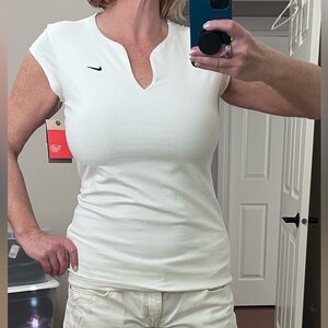 NEW! Nike Women's White Split-Neck Tee